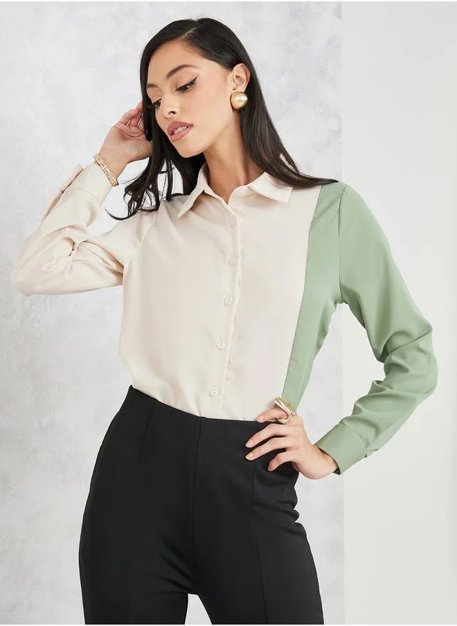 ستايلي Colorblock Button Up Shirt