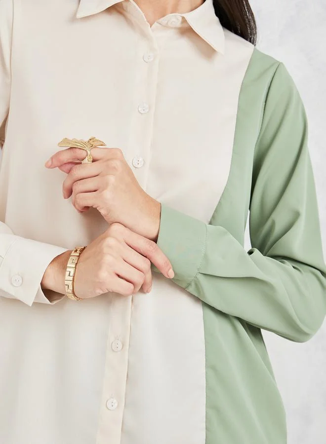 ستايلي Colorblock Button Up Shirt