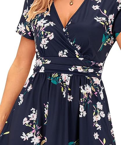 OUGES Women's Spring Dresses for Women 2024 Casual Summer Dress Short Sleeve V-Neck Floral Short Party Dress with Pockets(Florals,M) - Image 3