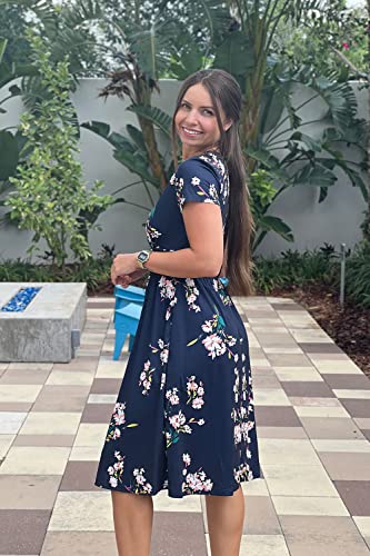 OUGES Women's Spring Dresses for Women 2024 Casual Summer Dress Short Sleeve V-Neck Floral Short Party Dress with Pockets(Florals,M) - Image 2