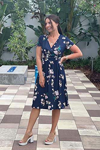 OUGES Women's Spring Dresses for Women 2024 Casual Summer Dress Short Sleeve V-Neck Floral Short Party Dress with Pockets(Florals,M) - Image 5