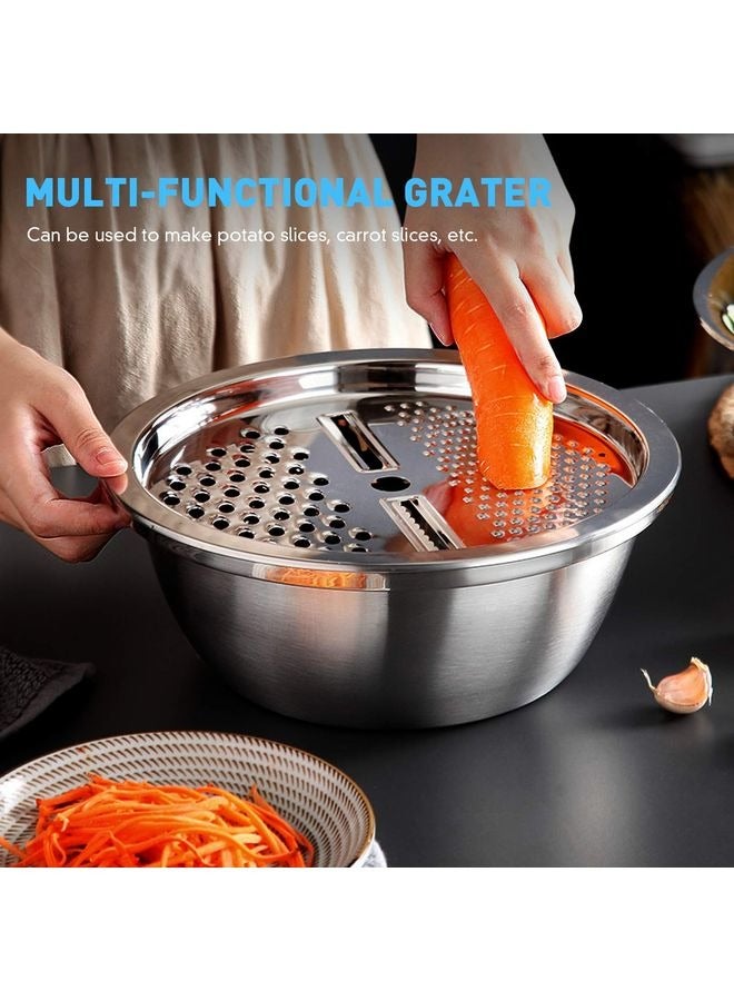 HOMESTAR Graters for Kitchen Handheld Stainless Steel Drain Basket Vegetable Cutter 3 In 1 Kitchen Multipurpose Grater Salad Bowl For Home (Silver) Colanders & Food Strainers - Image 2
