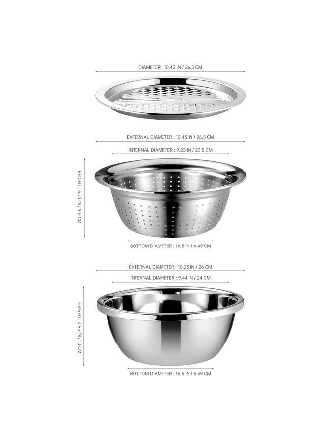 HOMESTAR Graters for Kitchen Handheld Stainless Steel Drain Basket Vegetable Cutter 3 In 1 Kitchen Multipurpose Grater Salad Bowl For Home (Silver) Colanders & Food Strainers - Image 4