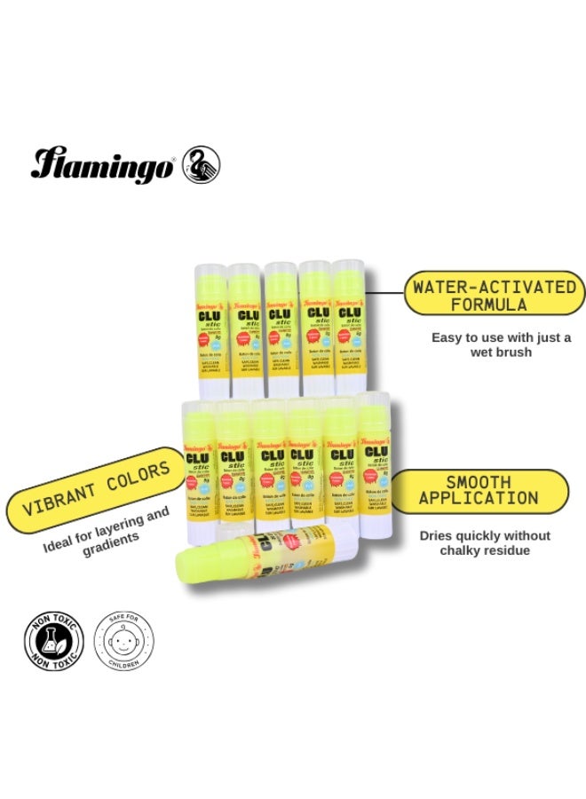 Flamingo Glue Stick Set – 12 Pcs, Water-Activated Formula, Vibrant Colors, Smooth Application - Image 2
