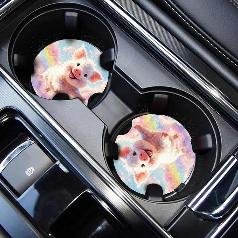 WOCOCN Cute Cup Holder Coasters for Your Car with Fingertip Grip, Auto Accessories for Women & Men,Pack of 2 (Cute Pigs) - Image 1