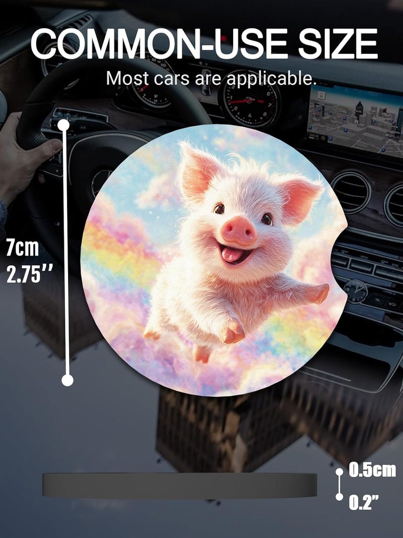 WOCOCN Cute Cup Holder Coasters for Your Car with Fingertip Grip, Auto Accessories for Women & Men,Pack of 2 (Cute Pigs) - Image 2