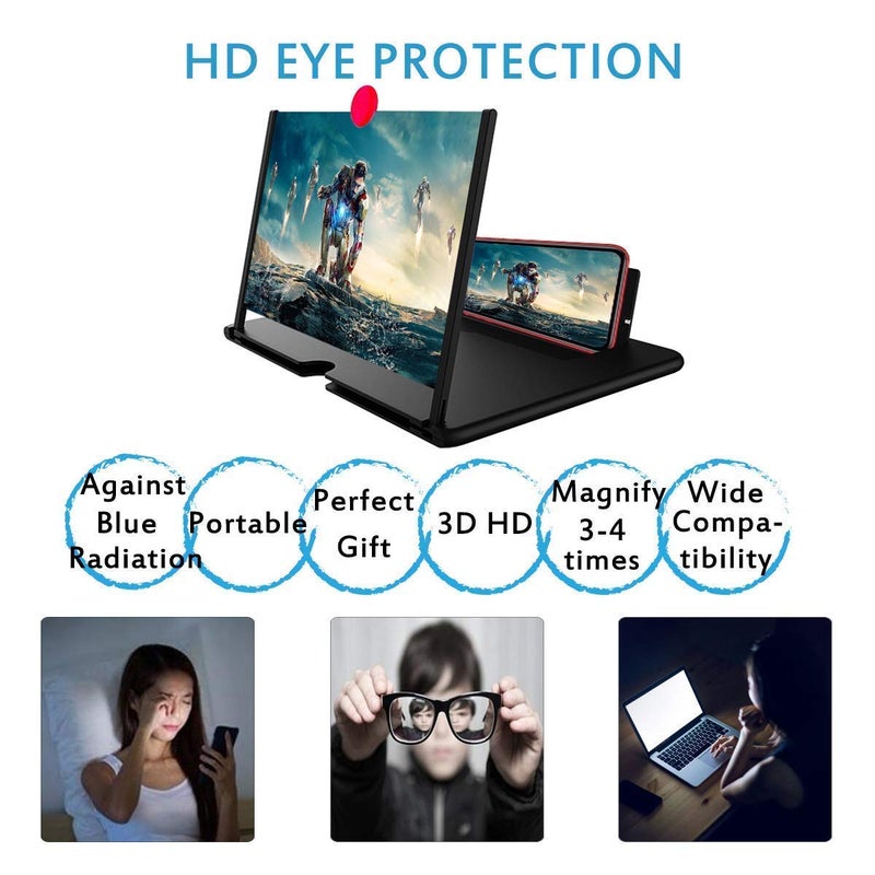 RMYKX مكبر شاشة RMYKX 8 بوصة، مكبر صوت رقيق ثلاثي الأبعاد للهاتف المحمول لمشاهدة مقاطع الفيديو، شاشة قابلة للطي، تكبير 3X لجميع الهواتف الذكية (أسود) - Image 4