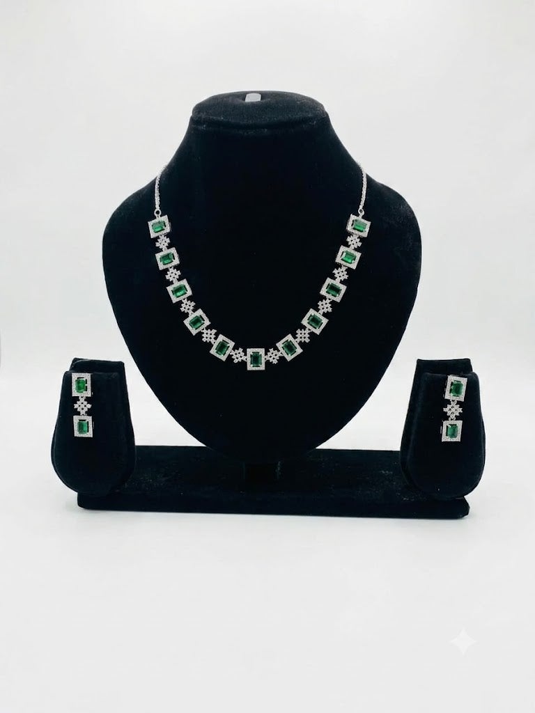 Viny Elegant American Diamond & Emerald Green Imitation Necklace Set for Women - Perfect for Parties, Weddings, & Festivals (Diwali, Eid) - Image 1