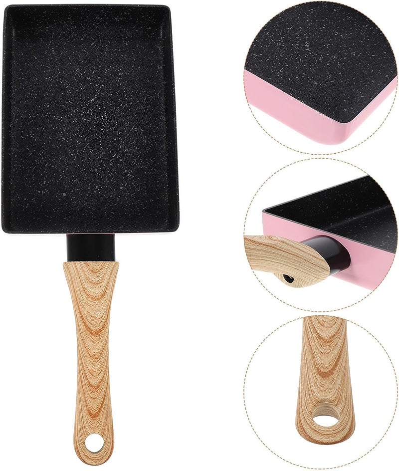 Nonstick Maifan Stone Omelet Pan, 8-inch Aluminum Alloy Frying Pan with Wood Grain Pink Handle, Flat Griddle for Kitchen Cooking and Restaurant Use - Image 5