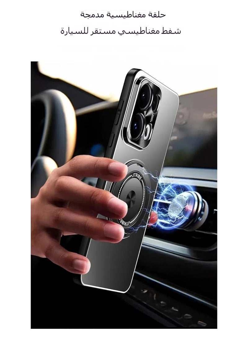 Magnetic case compatible with OPPO Reno 13 Pro with 360° rotating stand and lens protector, compatible with Mag-Safe, PC alloy shock and drop protective case - Image 3