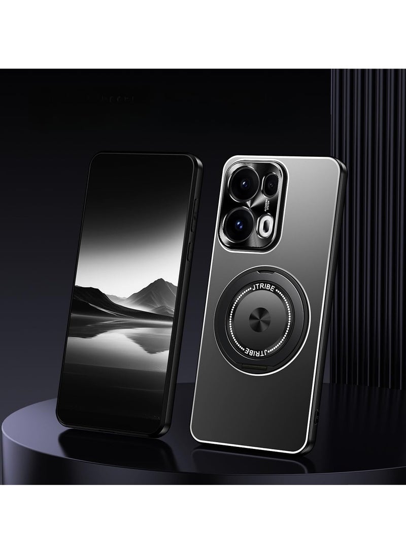 Magnetic case compatible with OPPO Reno 13 Pro with 360° rotating stand and lens protector, compatible with Mag-Safe, PC alloy shock and drop protective case - Image 1