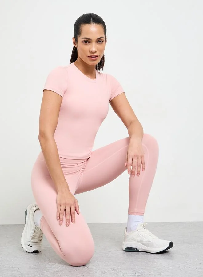 Take Two Pink Solid Yoga Top and Leggings Set