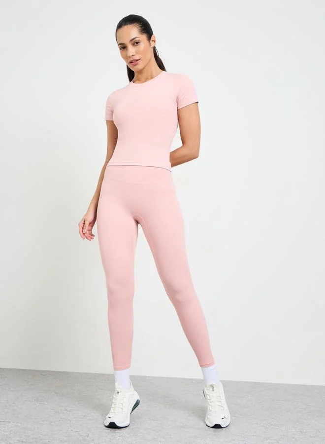 Take Two Pink Solid Yoga Top and Leggings Set