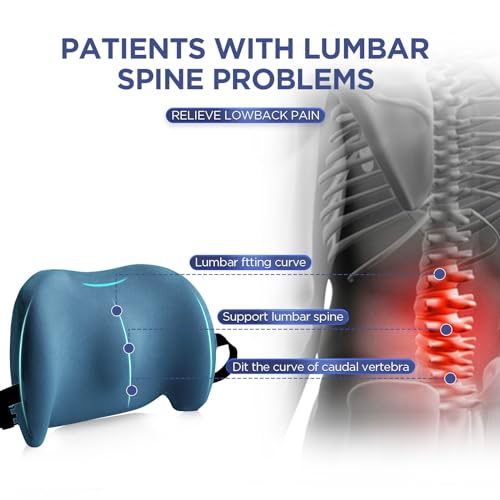 BYMECOST Lumbar Support Pillow for Office Chair, Car Lumbar Pillow Lower Back Pain Relief, Memory Foam Back Cushion with Adjustable Straps, Ergonomic Chair Back Pillow for Gaming Chair, Car, Bed (BLUE) - Image 2