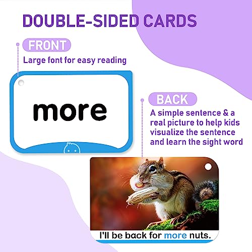 BenBen Sight Words Flash Cards 350 Dolch Fry High Frequency Site Words and Sentences for PreK Kindergarten 1st 2nd 3rd Grade Educational Learning Cards Homeschool Supplies for Ages 39 - Image 5