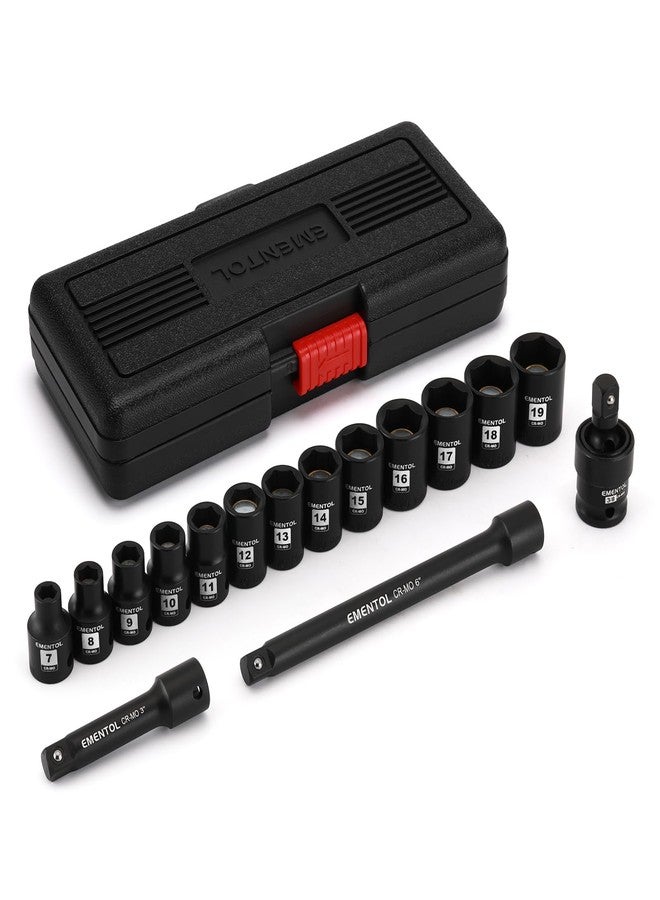 EMENTOL 3/8 Inch Drive Magnetic Impact Socket Set, 16-Piece Metric, 7-19mm, 6 Point, Cr-Mo,Magnetic Sockets with Universal Joint & Extension Bar - Image 1
