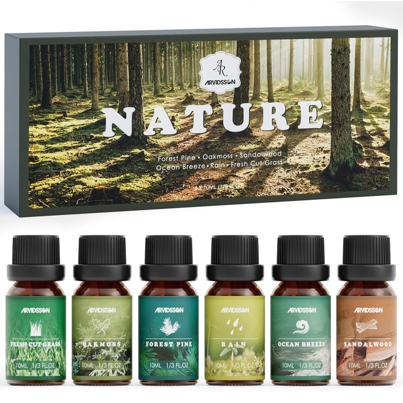 Nature Essential Oils Set ARVIDSSON Natural Fragrance Oils for Candle Making Fresh Cut Grass Ocean Breeze Rain Pine Sandalwood Oakmoss Diffuser Scented Oils