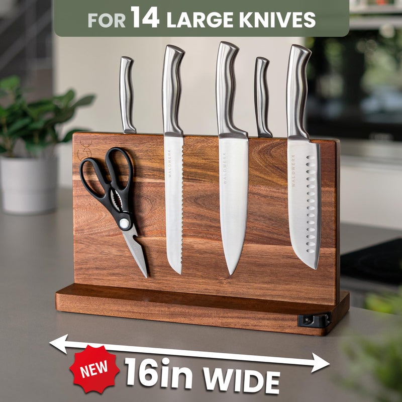 WALDWERK Extra Large Magnetic Knife Holder (16â€) - Acacia Wood Knife Block Without Knives - Knife Holder - Magnetic Knife Block - Knife Storage - Knife Magnet Organizer for Countertop - Image 2