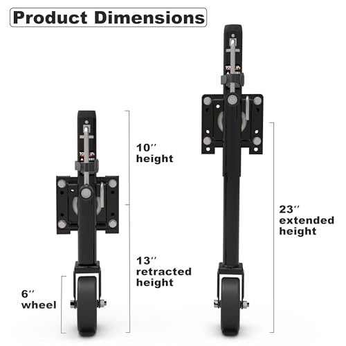 TOWKING Upgraded Spoke Wheel Trailer Jack, 10" Vertical Movement, 1500 lbs, for RV, Boat, Trailer and More, Black - Image 3