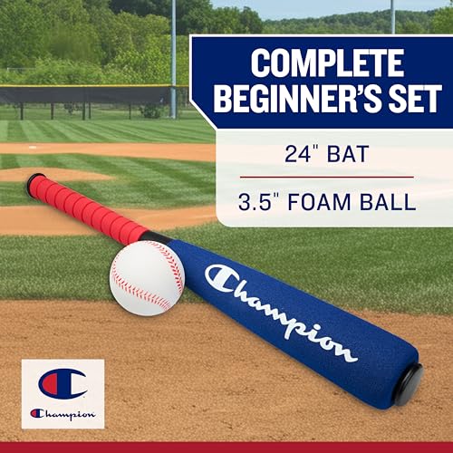 Champion Toddler Baseball Set (Red/Black), (Red/White/Blue), Big Fly Foam Bat and Soft Ball Kit for Kids Ages 3+, Oversized 24” Lightweight Bat with Molded Core, for Safe Indoor or Outdoor Play - Image 3