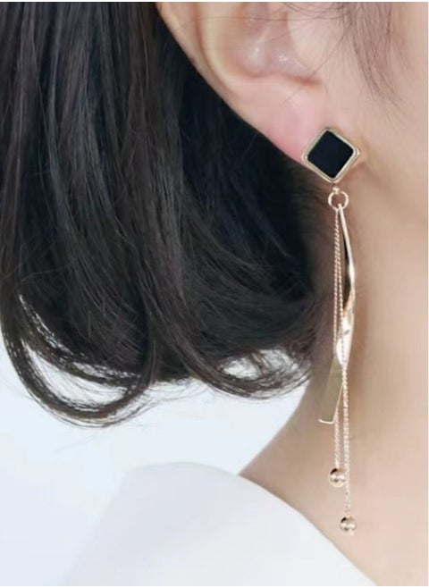 18K Gold Plated Stainless Steel Square Fashion Tassel Long Earrings