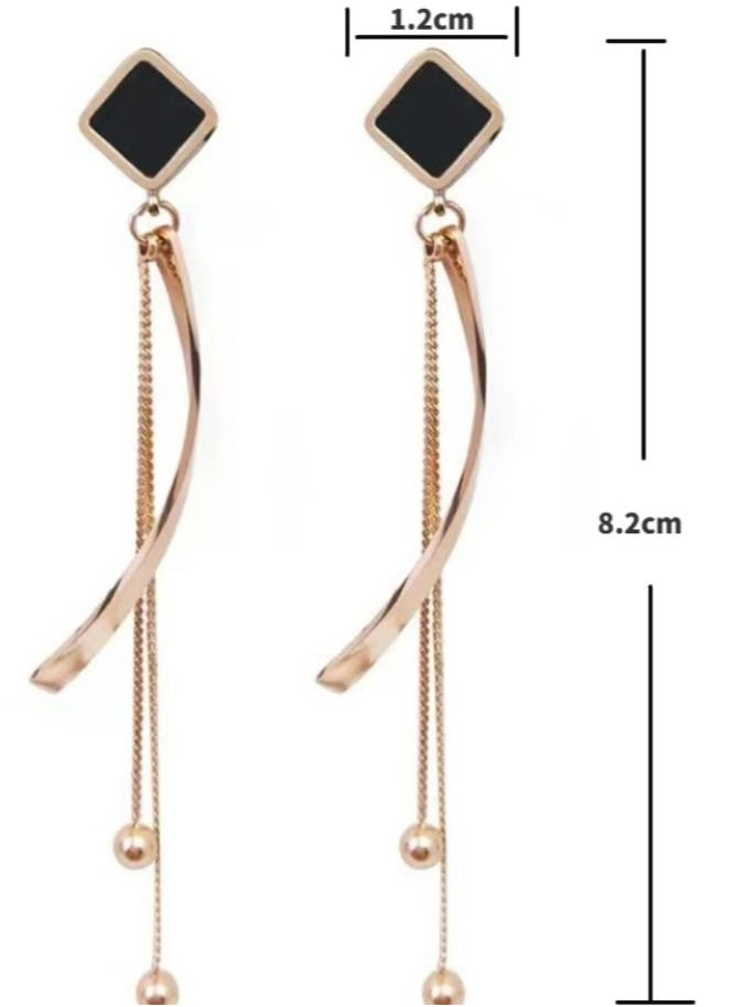 General - 18K Gold Plated Stainless Steel Square Fashion Tassel Long Earrings - Image 1