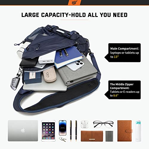 SKYSPER Sling Laptop Bag (Up to 13 Inch) - 18L Crossbody Sling Backpack Travel Shoulder Bag Hiking Daypack for Men Women(Navyblue) - Image 2