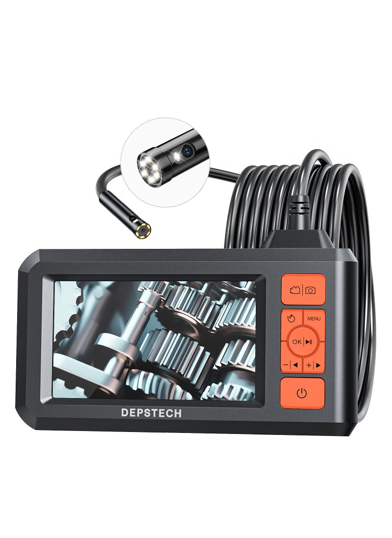 DEPSTECH DEPSTECH Dual Lens Industrial Endoscope, 1080P Digital Borescope Inspection Camera, 7.9mm IP67 Waterproof Camera,Sewer Camera with 4.3" LCD Screen,7 LED Lights,16.5FT Semi-Rigid Cable,32GB Card-Orange  - Image 1