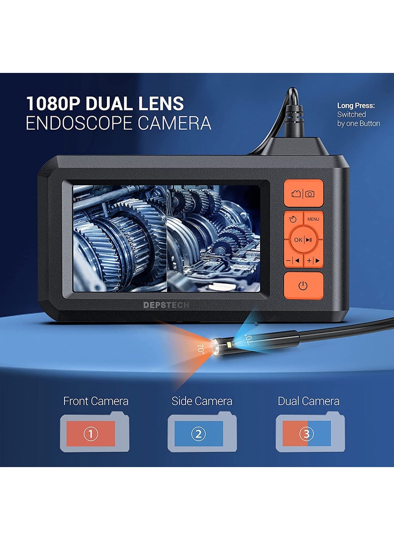 DEPSTECH DEPSTECH Dual Lens Industrial Endoscope, 1080P Digital Borescope Inspection Camera, 7.9mm IP67 Waterproof Camera,Sewer Camera with 4.3" LCD Screen,7 LED Lights,16.5FT Semi-Rigid Cable,32GB Card-Orange  - Image 2