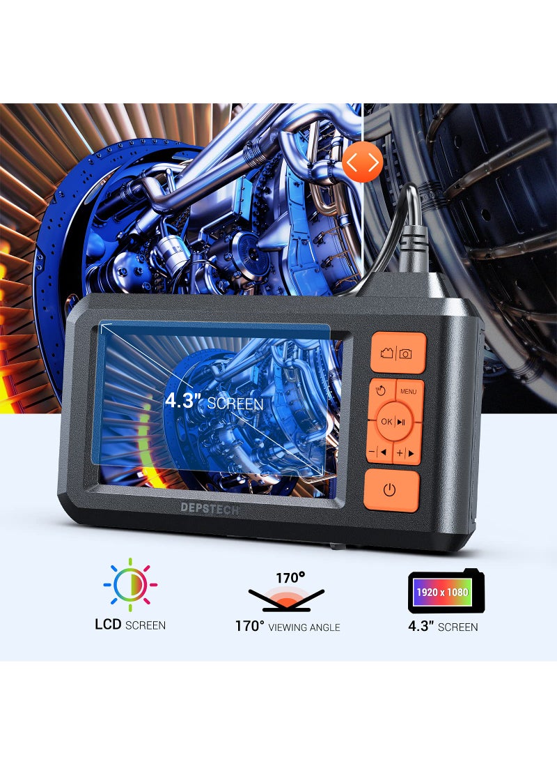 DEPSTECH DEPSTECH Dual Lens Industrial Endoscope, 1080P Digital Borescope Inspection Camera, 7.9mm IP67 Waterproof Camera,Sewer Camera with 4.3" LCD Screen,7 LED Lights,16.5FT Semi-Rigid Cable,32GB Card-Orange  - Image 5