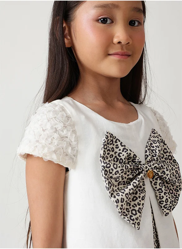 One Friday One Friday Girls Off-White A-Line Cap Sleeve Solid Dress
