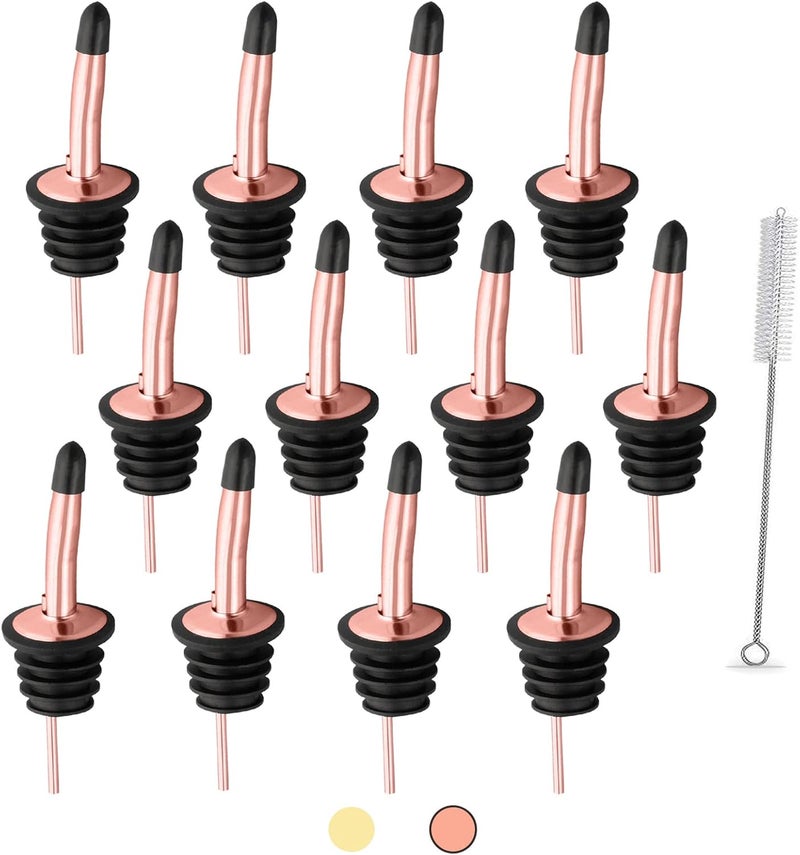 WAFJAMF 12 Pcs Liquor Pour Spouts Set, Stainless Steel Liquor Bottle Pourers with Rubber Dust Caps, for Pours Liquid, Olive Oil, Wine, Vinegar (Rose Gold-12 Pack) - Image 1