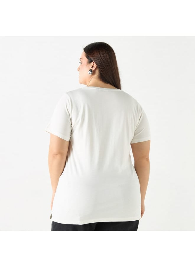 Ulla Popken Plus Size Ulla Popken Typographic Print T-shirt with Short Sleeves  - Image 3