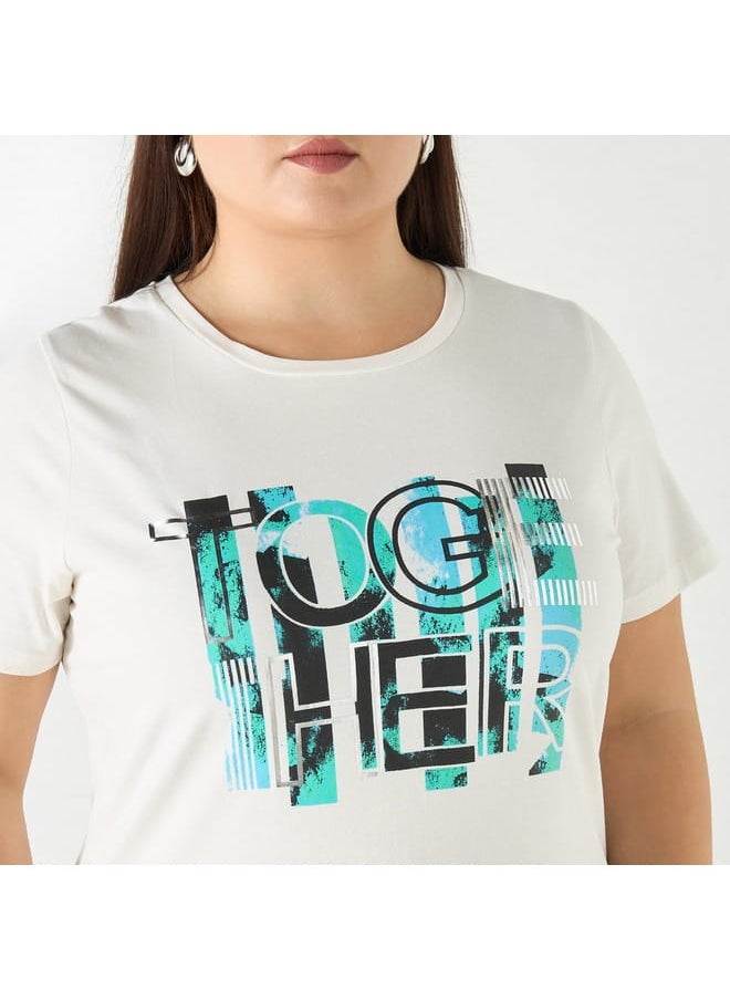 Ulla Popken Plus Size Ulla Popken Typographic Print T-shirt with Short Sleeves  - Image 4