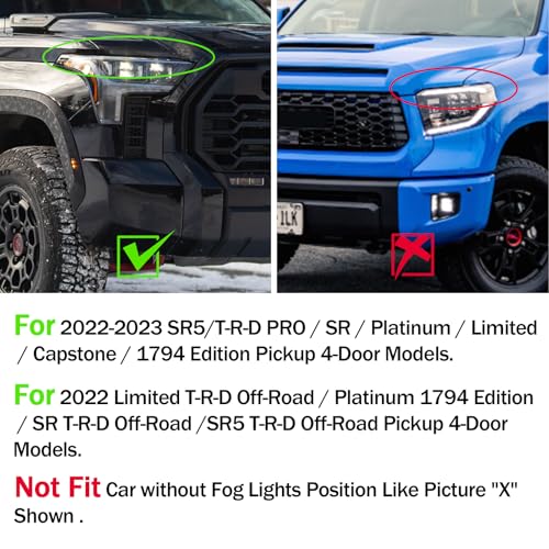 TBHOO LED Daytime Running Lights For 2022 2023 2024 Toyota Tundra CrewMax SR SR5 Limited Fog Light Headlights DRL Assemblies Replacement black lens (DRL3) - Image 5