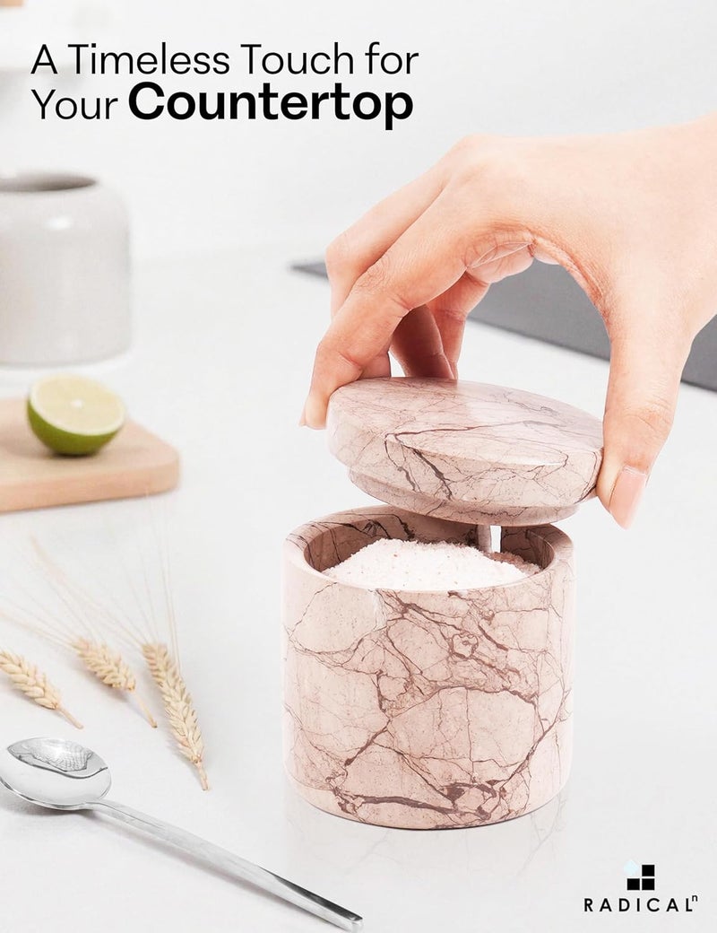 RADICALn Shock rubber edge White & Marinara Marble Salt Cellar Set of 2 with Tray & Lids, 3 Inch Handmade Natural Stone Salt & Spice Containers for Kitchen Countertop Storage, Luxury Kitchen Decor Accessory Globally popular elegant design - Image 4
