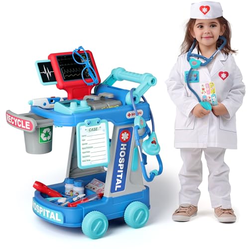 Liberry Doctor Kit for Toddlers Ages 2 3 4 5 Pretend Kids Doctor Playset with Cart Costume and Stethoscope Role Play Medical Toys Birthday Gift for Girls Boys Green - Image 1
