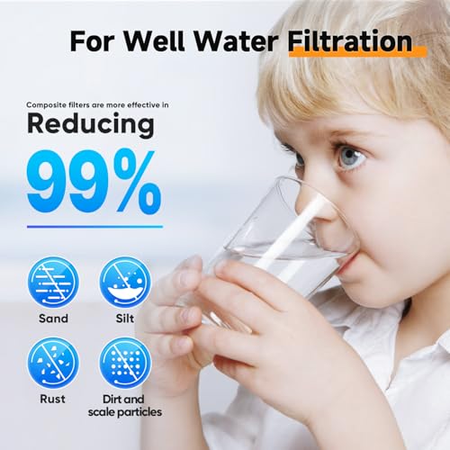 Pure Plus PUREPLUS 1-Stage Whole House Water Filter, with Iron Manganese Reducing Water Filter, 10"x4.5" Cartridge Universal Housing, Pre-Filtration System for Well Water, 1" NPT Port, Pressure Release - Image 4