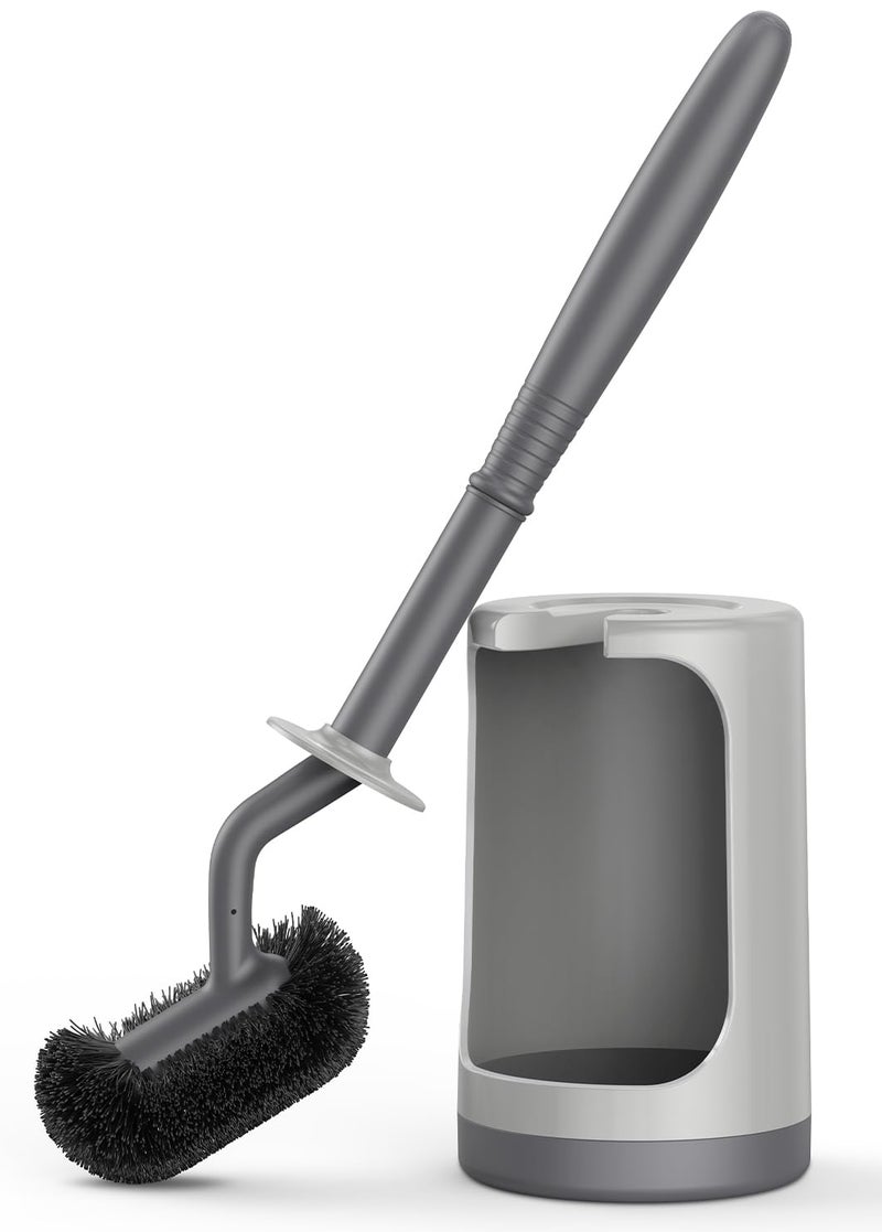 HAMITOR Toilet Bowl Brush Holder Set: Curved Design with Holder for Deep Cleaning Under Rim - Compact Hidden Scrubber for Small Space - Modern RV Bathroom Accessories - Gray - Image 1