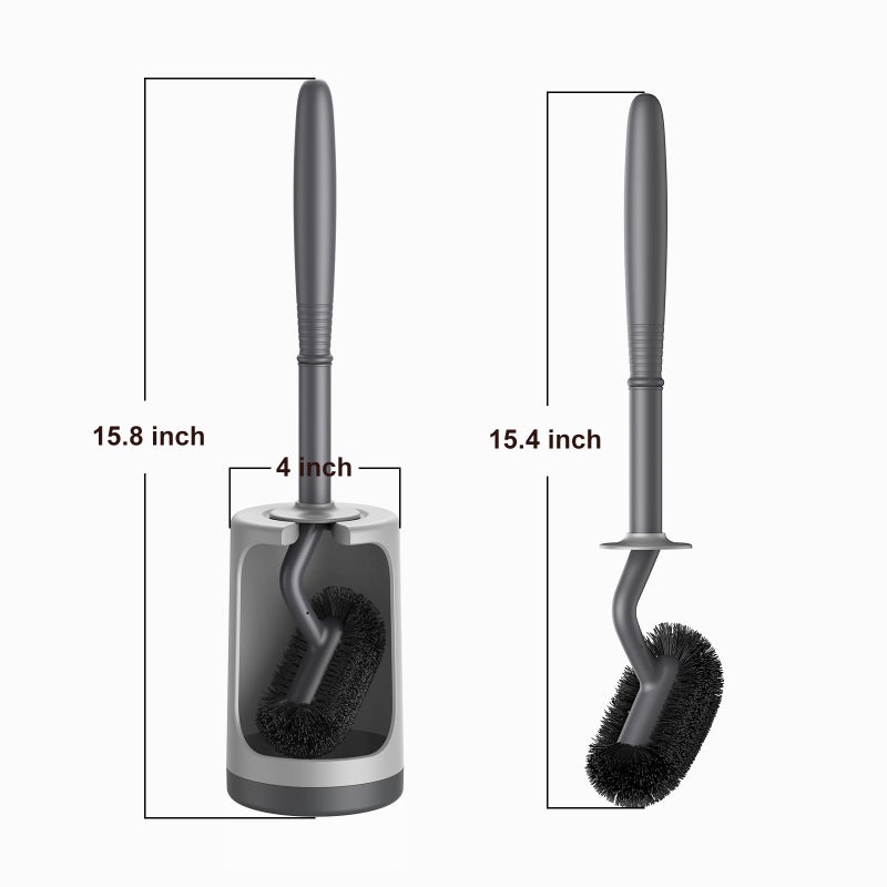 HAMITOR Toilet Bowl Brush Holder Set: Curved Design with Holder for Deep Cleaning Under Rim - Compact Hidden Scrubber for Small Space - Modern RV Bathroom Accessories - Gray - Image 3