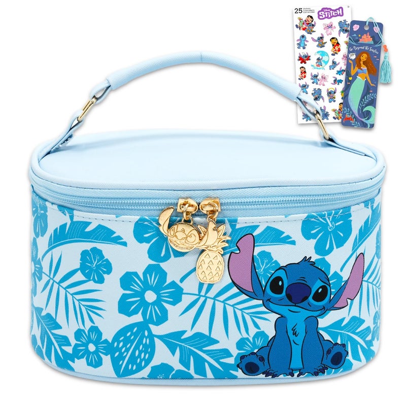 Disney Stitch Cosmetic Bag Set Bundle with Oval Cosmetic Case for Makeup Travel Size Toiletries Plus Bookmark Stickers Stitch Travel Bag for Girls Women - Image 2