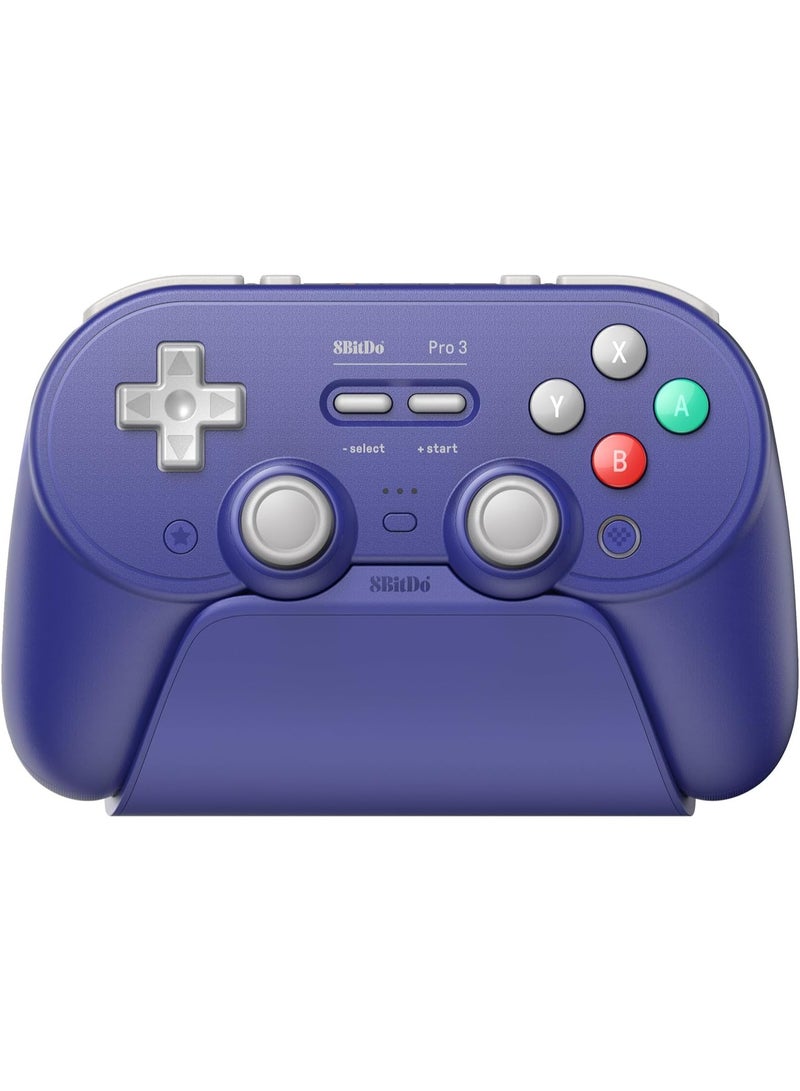 8Bitdo Pro 3 Bluetooth Controller for Switch/Switch 2 – TMR Joysticks, Swappable ABXY Buttons, Pro Back Buttons, Charging Dock, Hall Effect Triggers, for Windows, Apple, SteamOS, Android - Purple - Image 1