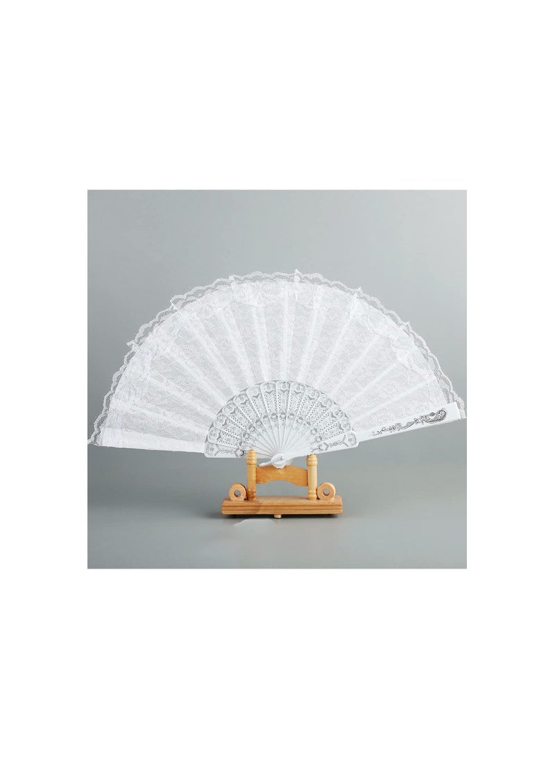 sehtorry sehtorry White Lace Hand Folding Fan Bridal Dancing Props Floral Handheld Fan for Women Wedding Dcor or Party Dessup Favors 