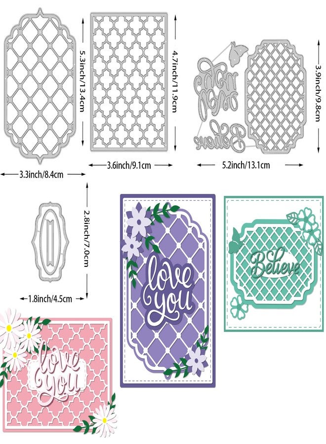 BENECREAT 4Pcs 4 Styles Net Lace Frame Cutting Dies, Grid Background Metal Cutting Dies for DIY Paper Craft Card Making Scrapbooking Decor - Image 2