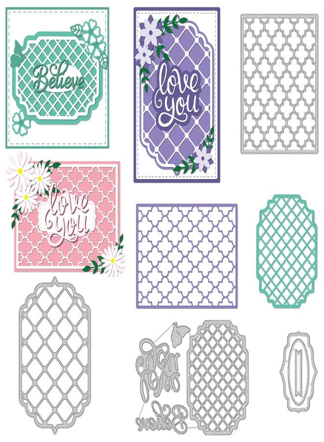 BENECREAT 4Pcs 4 Styles Net Lace Frame Cutting Dies, Grid Background Metal Cutting Dies for DIY Paper Craft Card Making Scrapbooking Decor - Image 1
