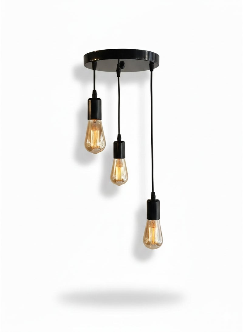 El Rawda Lighting Three-piece pendant with a distinctive and elegant shape without lamps | modern decorative LED E27 pendant light ceiling lamp hanging | suitable for any room | Color: Black | Size: 60x23x23 cm - Image 2