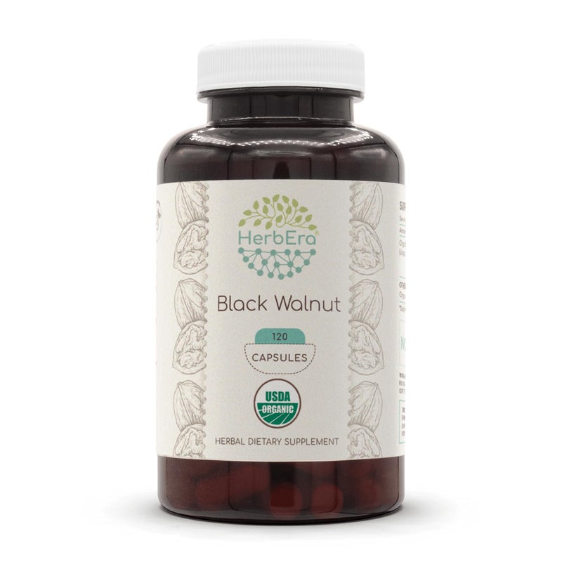 Black Walnut USDA Organic 120 Capsules Natural Herbal Supplement Certified Organic Vegetarian Capsules and Organic Black Walnut Juglans Nigra Dried Hull 120 Capsules