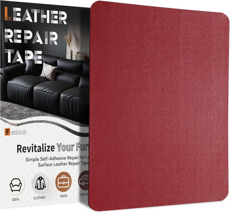 Fadoub Leather Repair Patch Tape Self-Adhesive, 8x11In Heavy Duty Vinyl Patch, Leather Repair Kit for Furniture, Sofa, Couch, Office Chair, Car Seat, Car Interior(Wine Red-Fine Grain) - Image 1