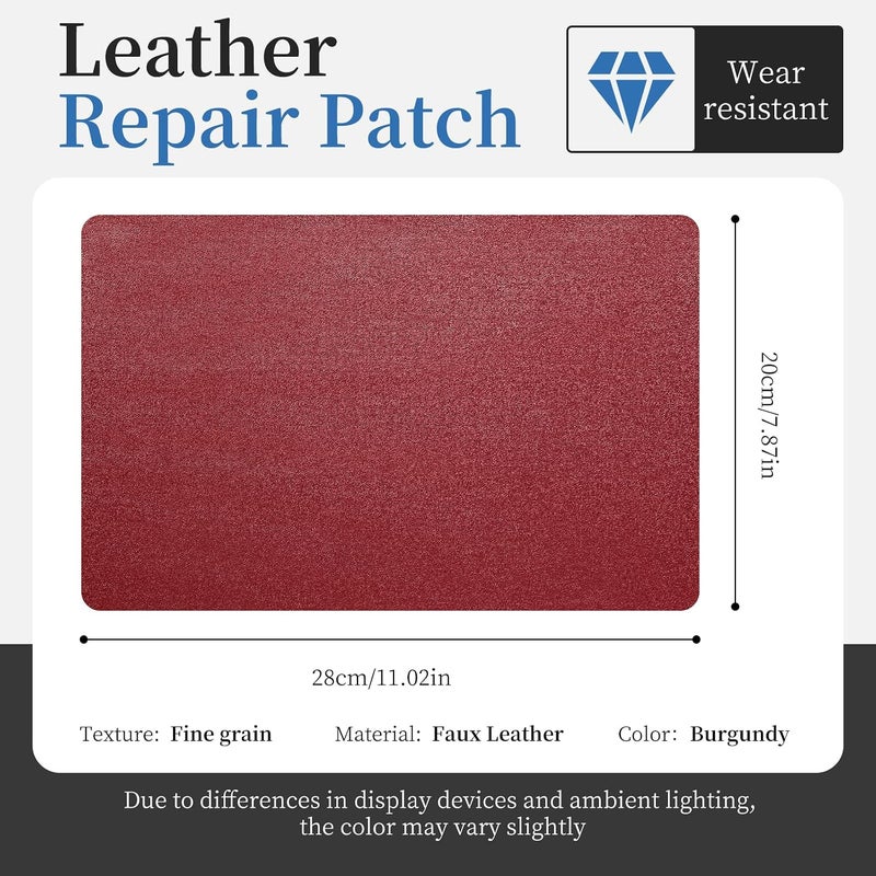 Fadoub Leather Repair Patch Tape Self-Adhesive, 8x11In Heavy Duty Vinyl Patch, Leather Repair Kit for Furniture, Sofa, Couch, Office Chair, Car Seat, Car Interior(Wine Red-Fine Grain) - Image 2