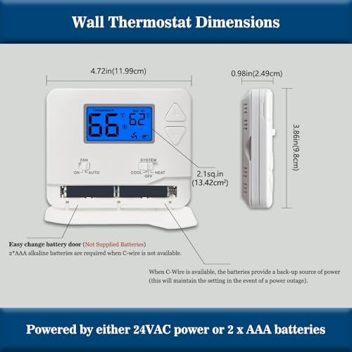 Riseem Non-Programmable Thermostat for Home Single-Stage Systems, 1 Heat/1 Cool, Easy DIY Install, Blue Backlight - Image 4